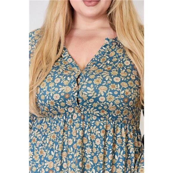 Heimish Full Size Floral Half Button Long Sleeve Blouse - Picture 10 of 10